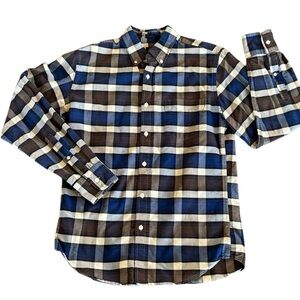 J Crew Slim Fit Blue Brown Plaid Long Sleeve Button Up Shirt Size M